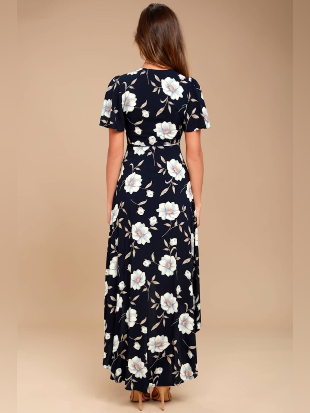 Lulus Lake Como Navy Blue Floral Print High-Low Wrap Dress size S - Picture 3 of 7